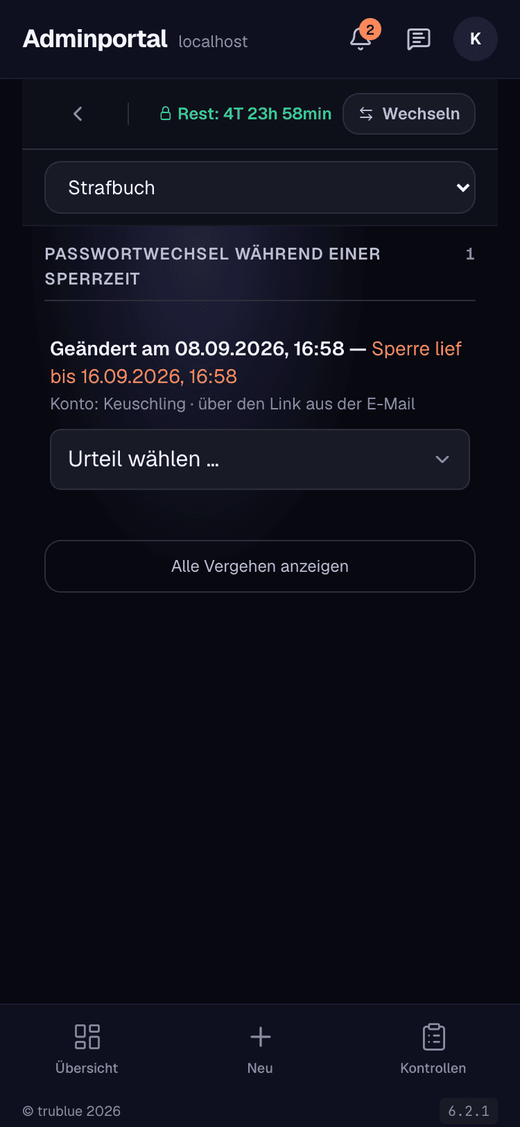 Passwortwechsel während einer Sperrzeit