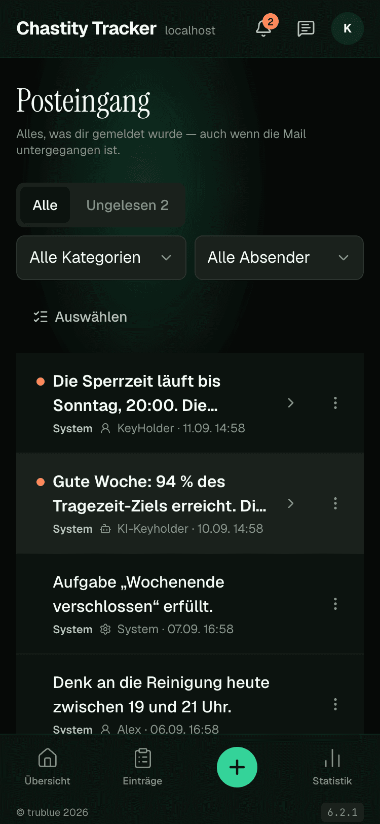 Posteingang — Nachrichten vom Keyholder nachlesen